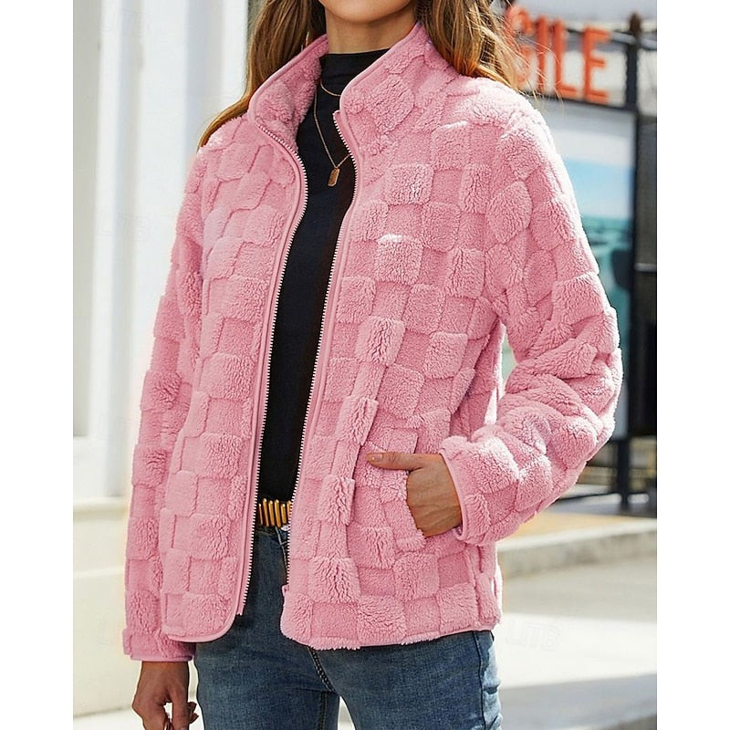 Annika | Women's Textured Stand-Collar Zip Coat
