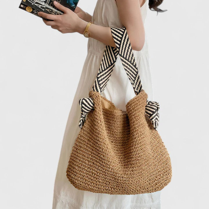 Hollis | Striped-Handle Straw Shoulder Bag