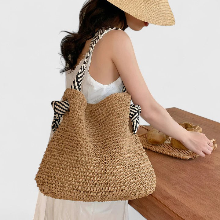 Hollis | Striped-Handle Straw Shoulder Bag
