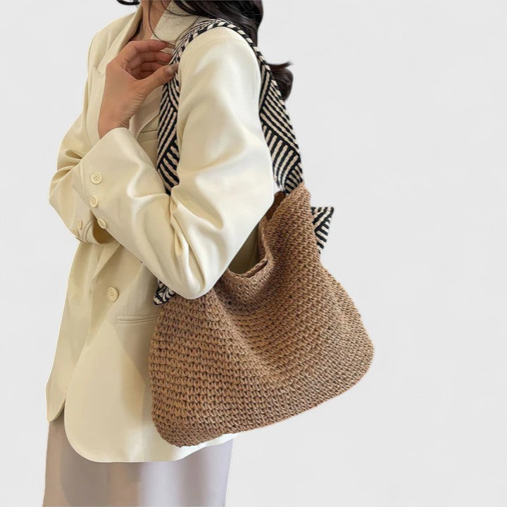 Hollis | Striped-Handle Straw Shoulder Bag