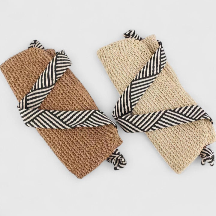 Hollis | Striped-Handle Straw Shoulder Bag
