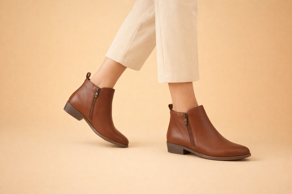 Aurelia | Women's Orthopedic Chelsea Ankle Boots Leather Zip Side Round Toe photo