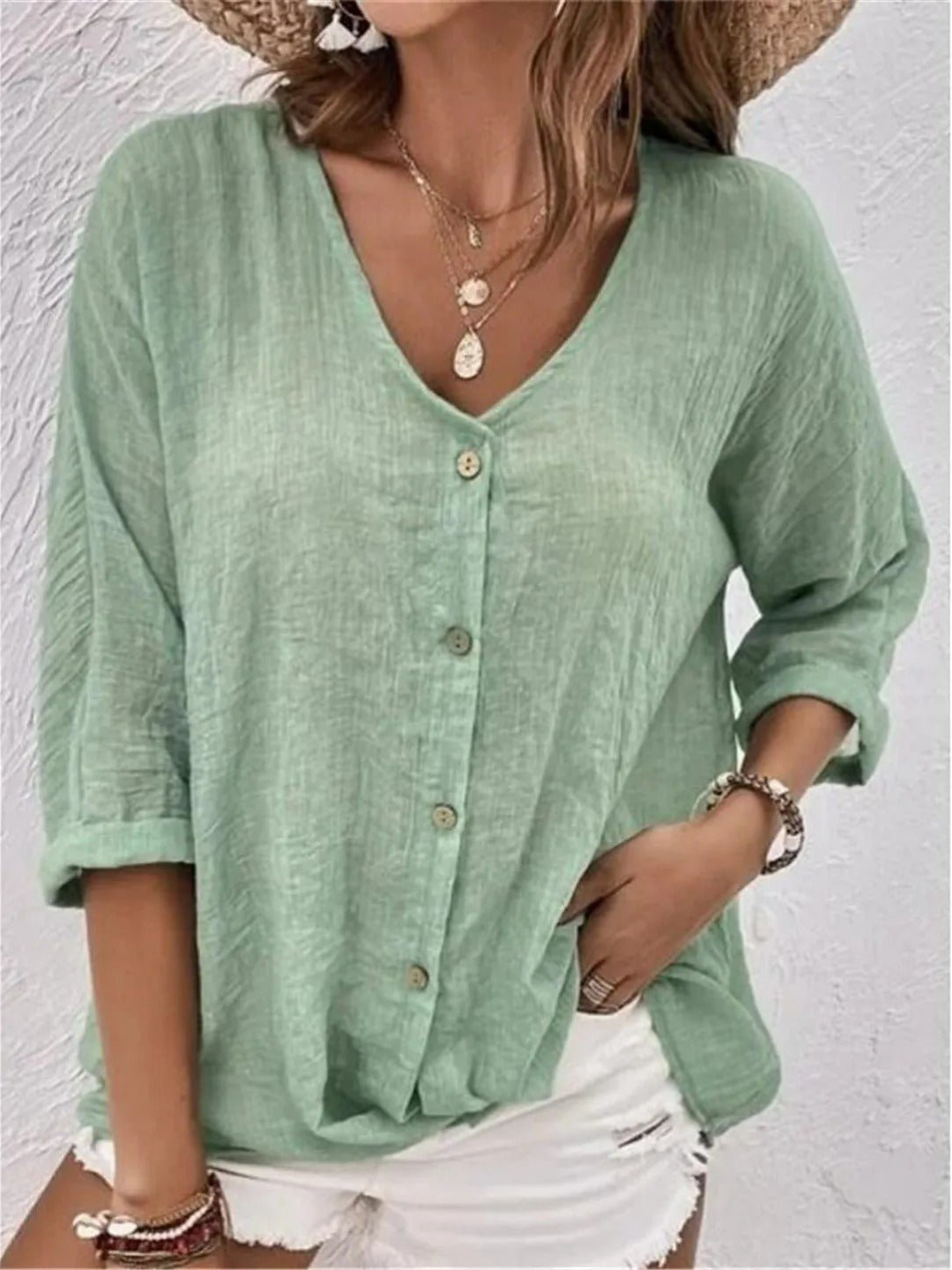 Babette | Casual Cotton V-Neck Button-Front Top