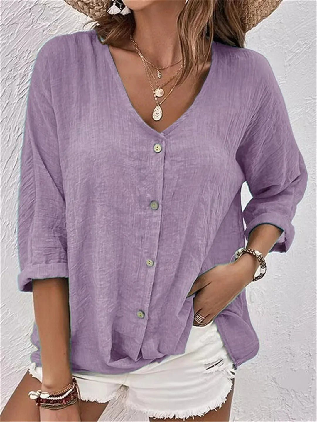 Babette | Casual Cotton V-Neck Button-Front Top