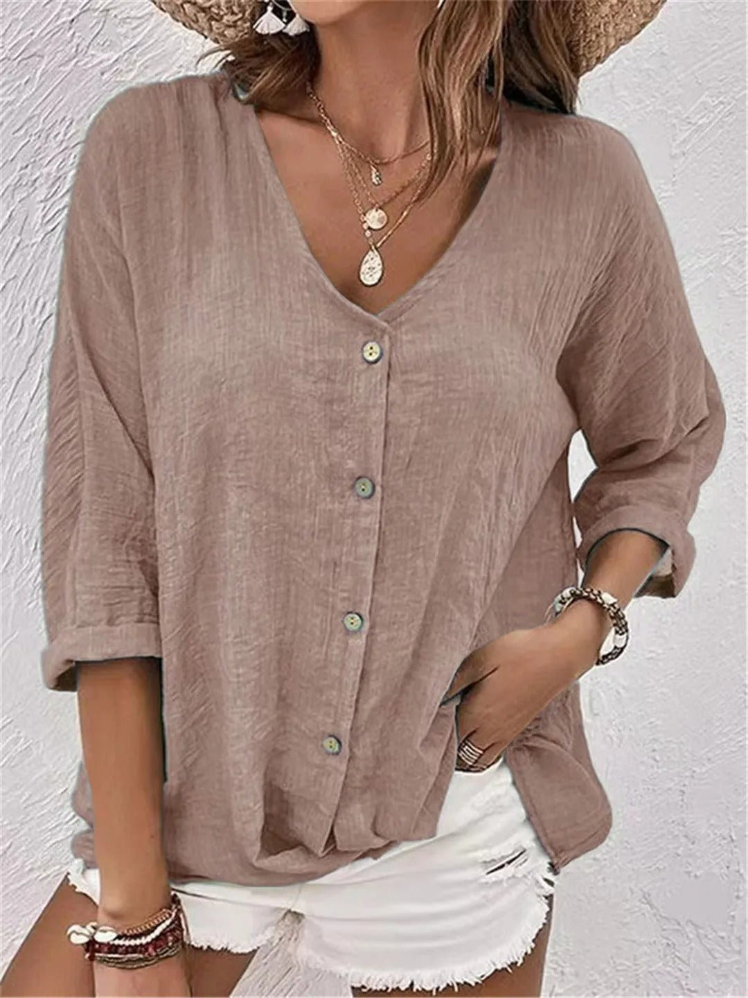 Babette | Casual Cotton V-Neck Button-Front Top