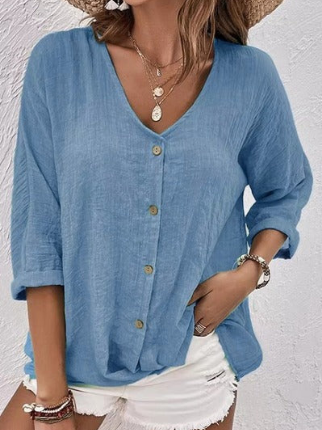 Babette | Casual Cotton V-Neck Button-Front Top
