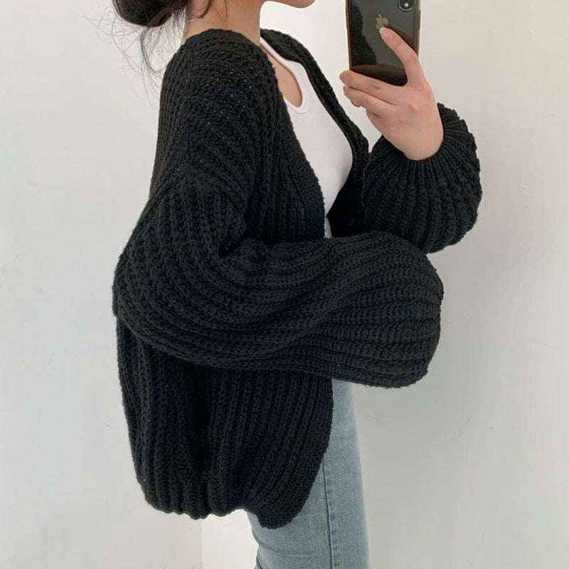 Corentine | Cardigan with Balloon Sleeves and Open Front