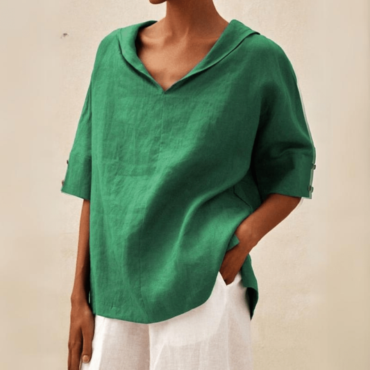 Berit | Casual Linen Collared V-Neck Tunic Top