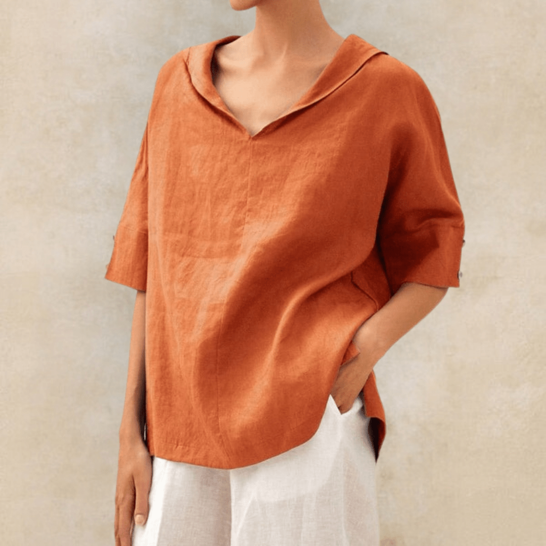 Berit | Casual Linen Collared V-Neck Tunic Top