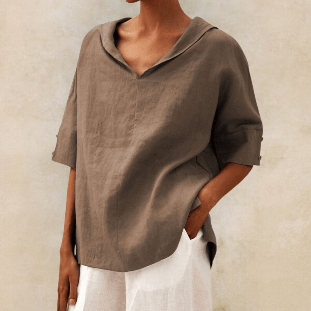 Berit | Casual Linen Collared V-Neck Tunic Top