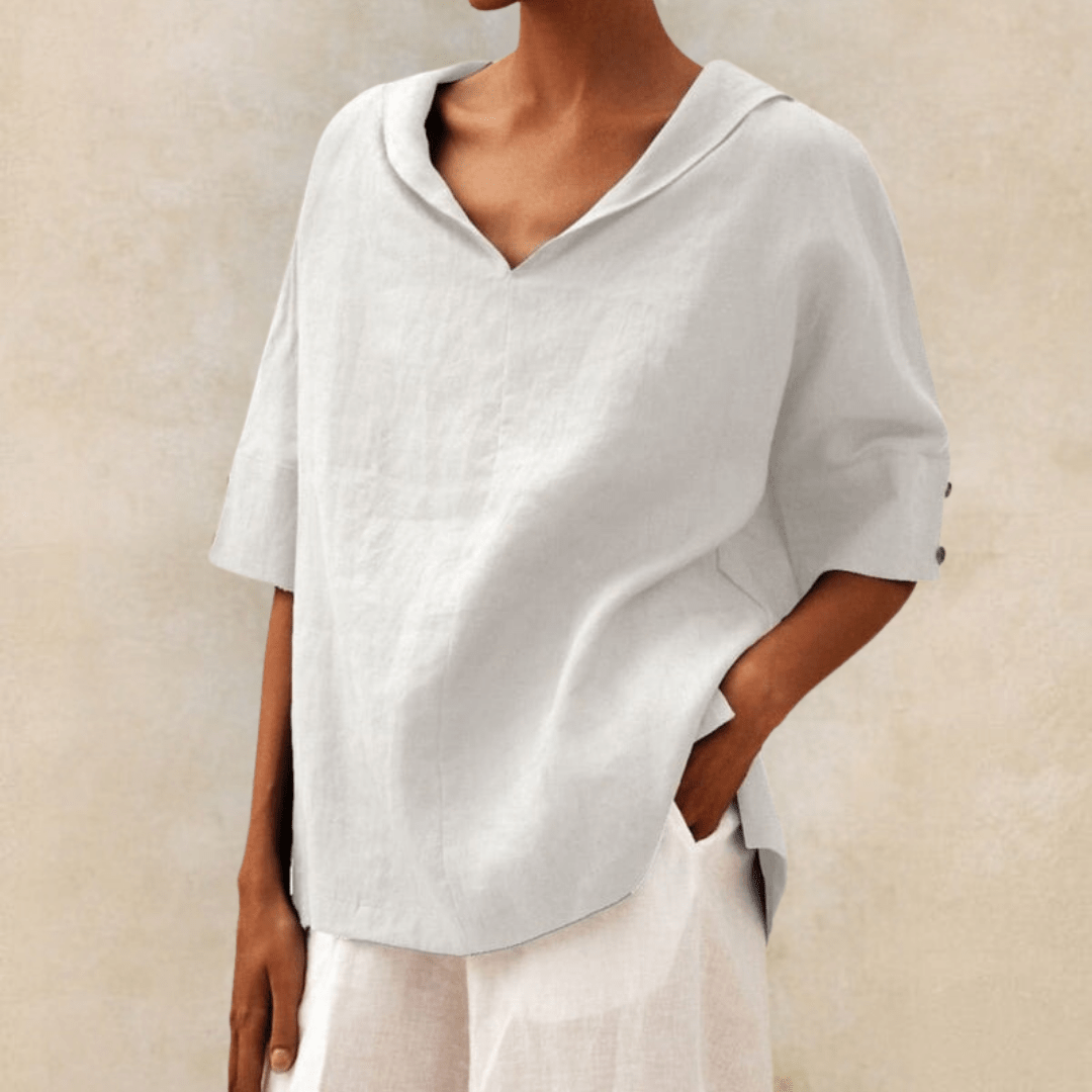 Berit | Casual Linen Collared V-Neck Tunic Top