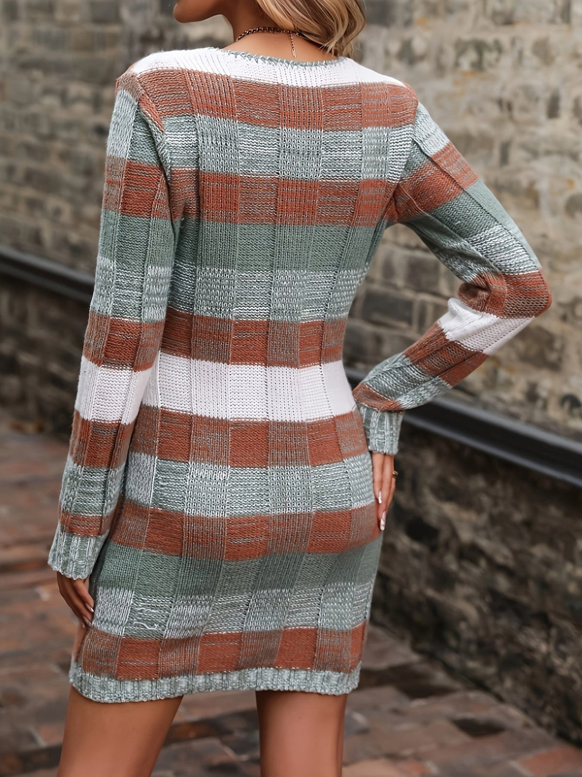 Siolaine | Women's Cozy Color-Block Knit Dress
