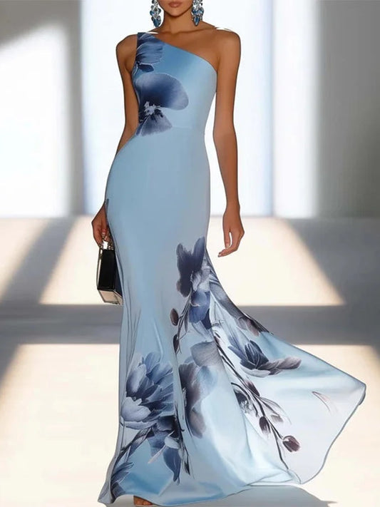Madrigal | Wedding guest Maxi Dress with One Shoulder and Floral Print