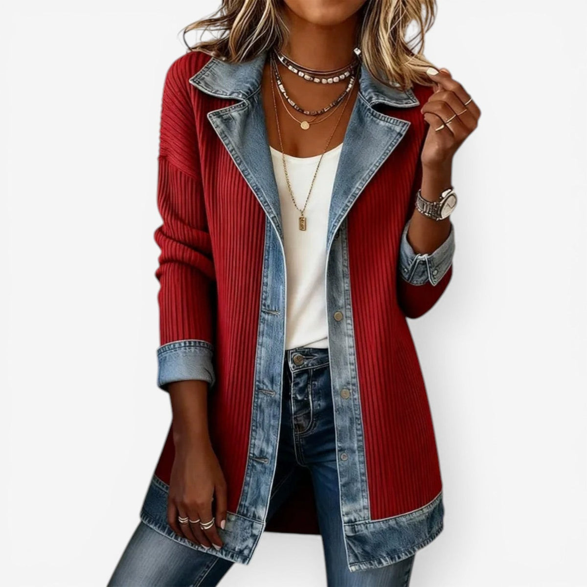 Bethany | Women's Elegant Layered Collar Button Jacket