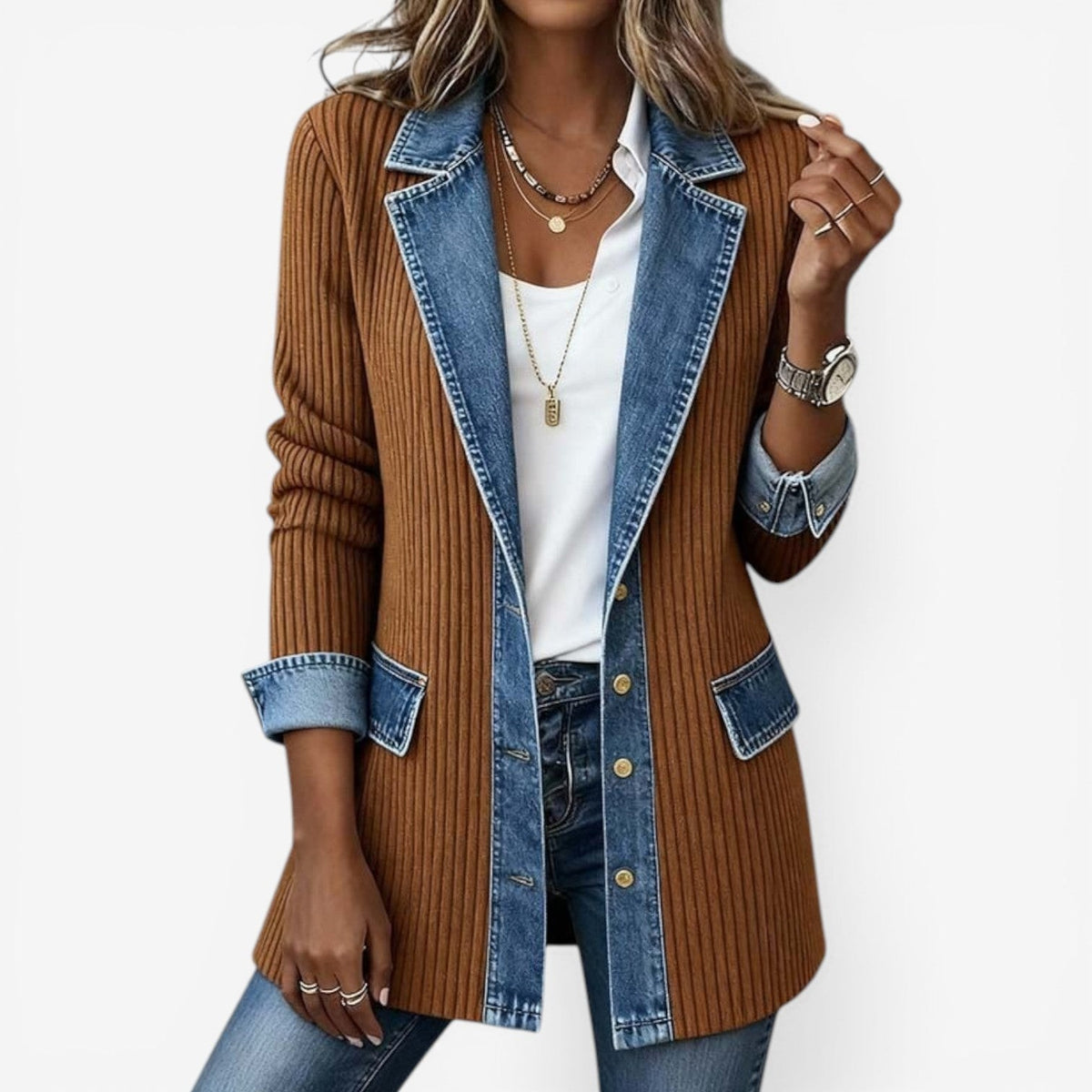 Bethany | Women's Elegant Layered Collar Button Jacket