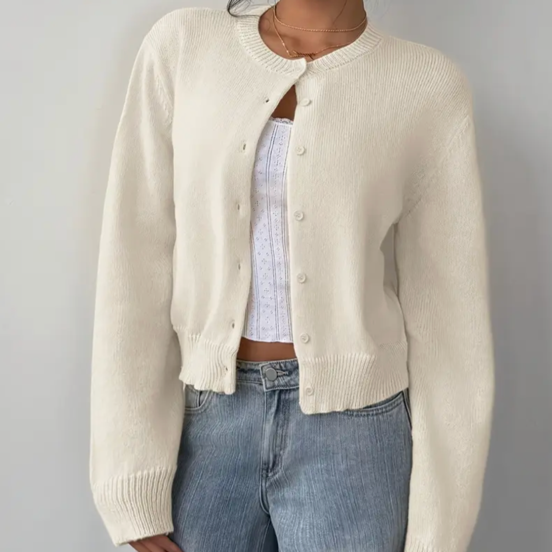 Perpetua | Cropped Cardigan with Crew Neck and Button Front
