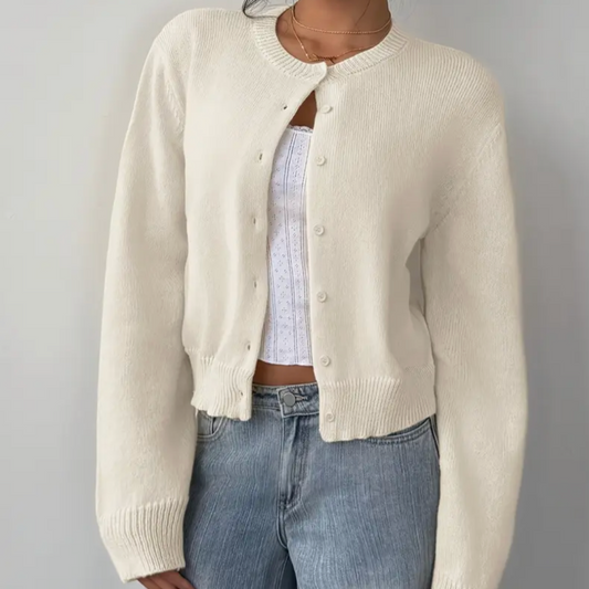 Perpetua | Cropped Cardigan with Crew Neck and Button Front