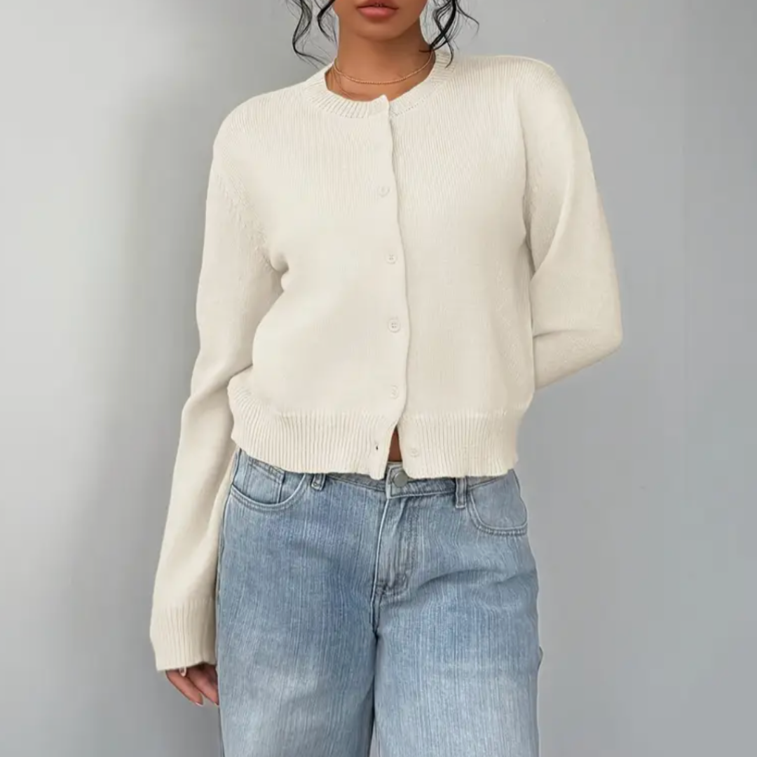 Perpetua | Cropped Cardigan with Crew Neck and Button Front
