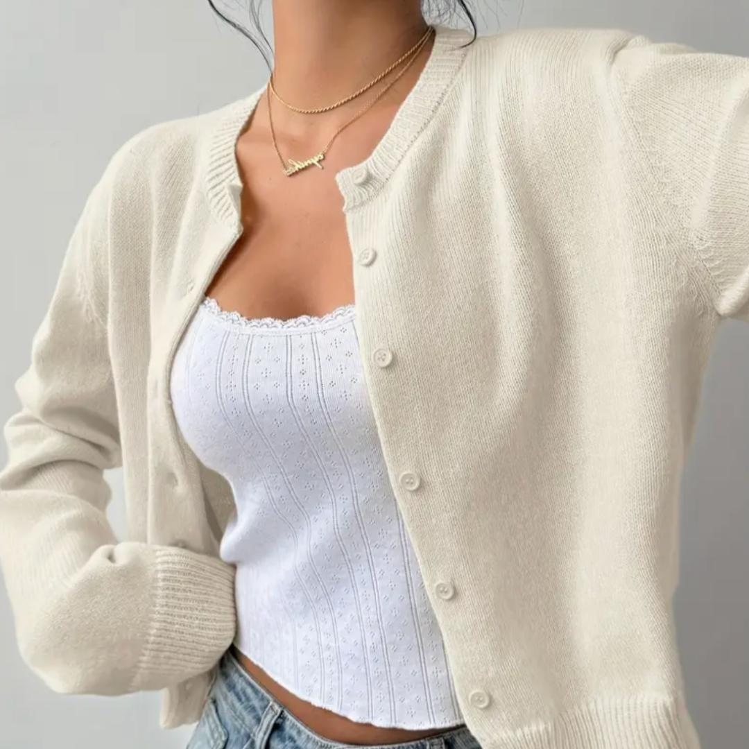 Perpetua | Cropped Cardigan with Crew Neck and Button Front