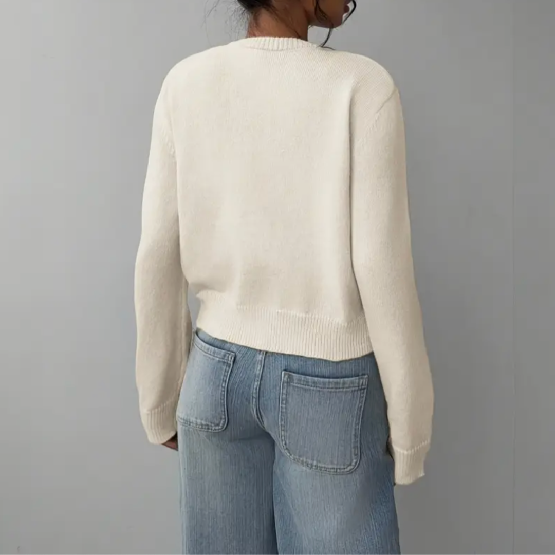 Perpetua | Cropped Cardigan with Crew Neck and Button Front