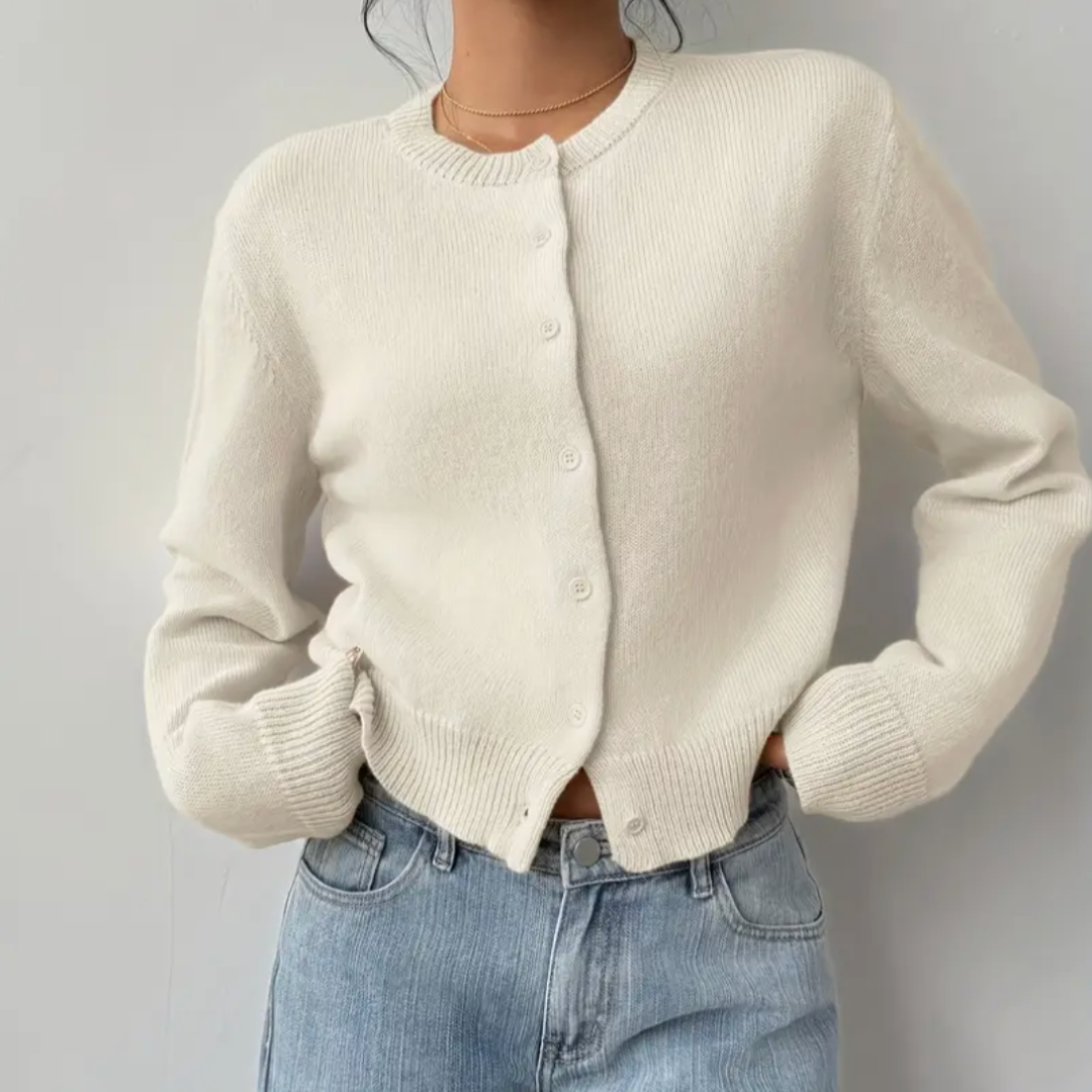 Perpetua | Cropped Cardigan with Crew Neck and Button Front