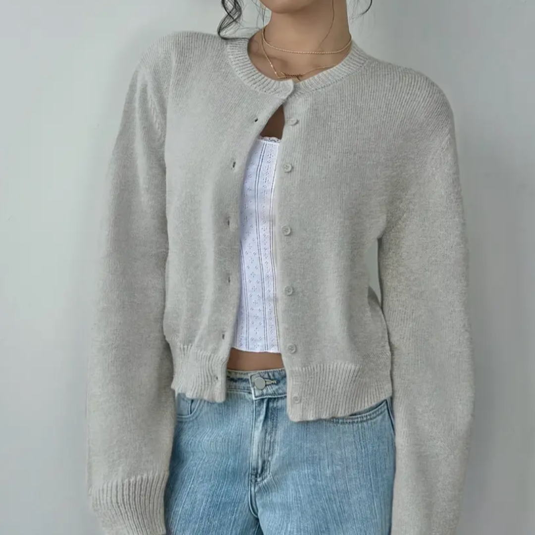 Perpetua | Cropped Cardigan with Crew Neck and Button Front