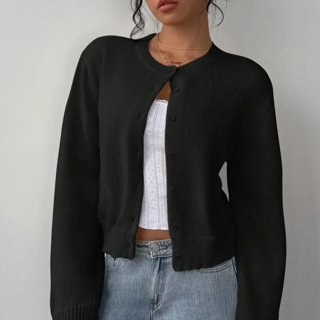 Perpetua | Cropped Cardigan with Crew Neck and Button Front