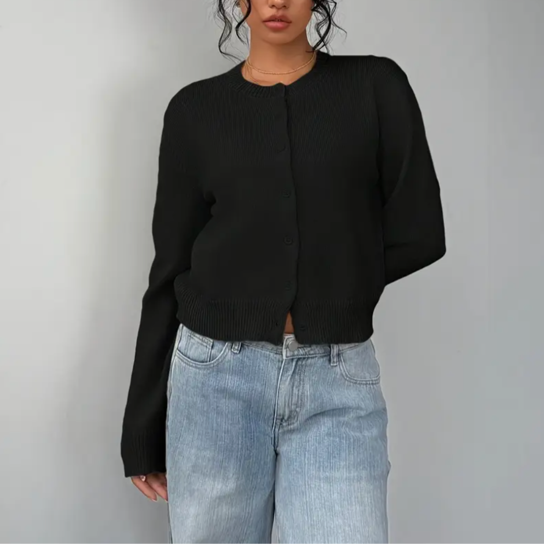 Perpetua | Cropped Cardigan with Crew Neck and Button Front