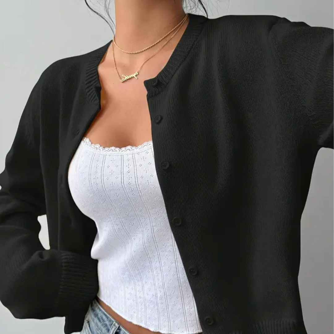 Perpetua | Cropped Cardigan with Crew Neck and Button Front