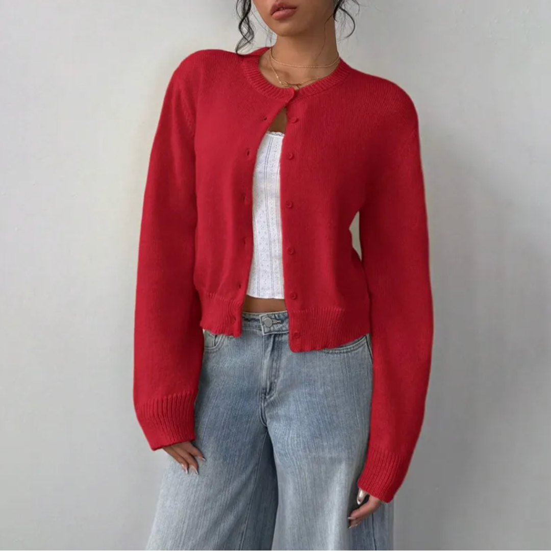 Perpetua | Cropped Cardigan with Crew Neck and Button Front