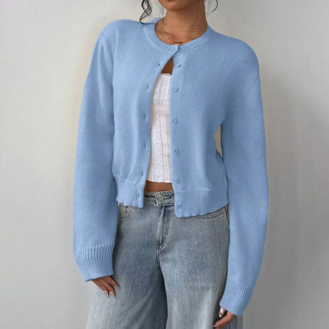 Perpetua | Cropped Cardigan with Crew Neck and Button Front