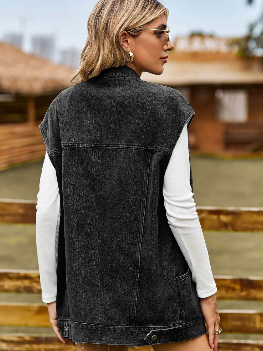Billie | Button-Up Sleeveless Denim Jacket photo
