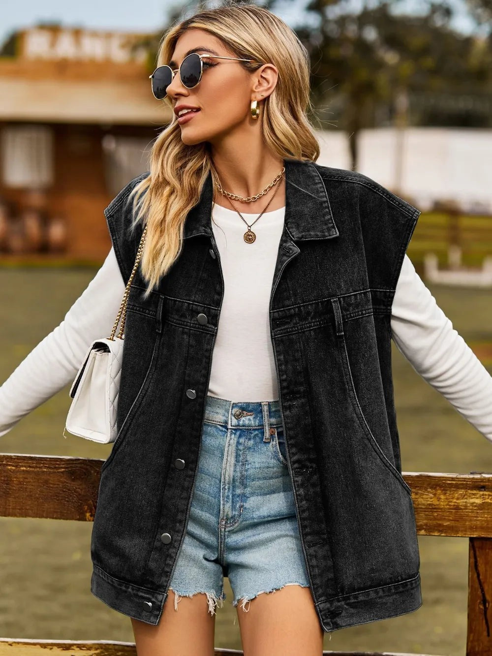 Billie | Button-Up Sleeveless Denim Jacket photo