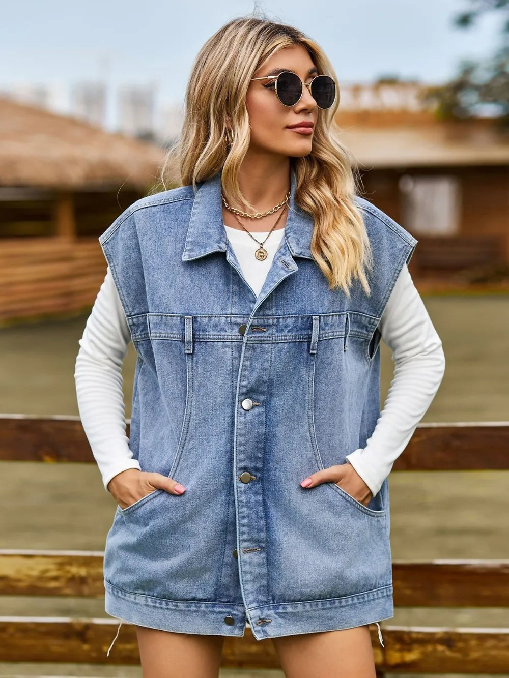 Billie | Button-Up Sleeveless Denim Jacket photo