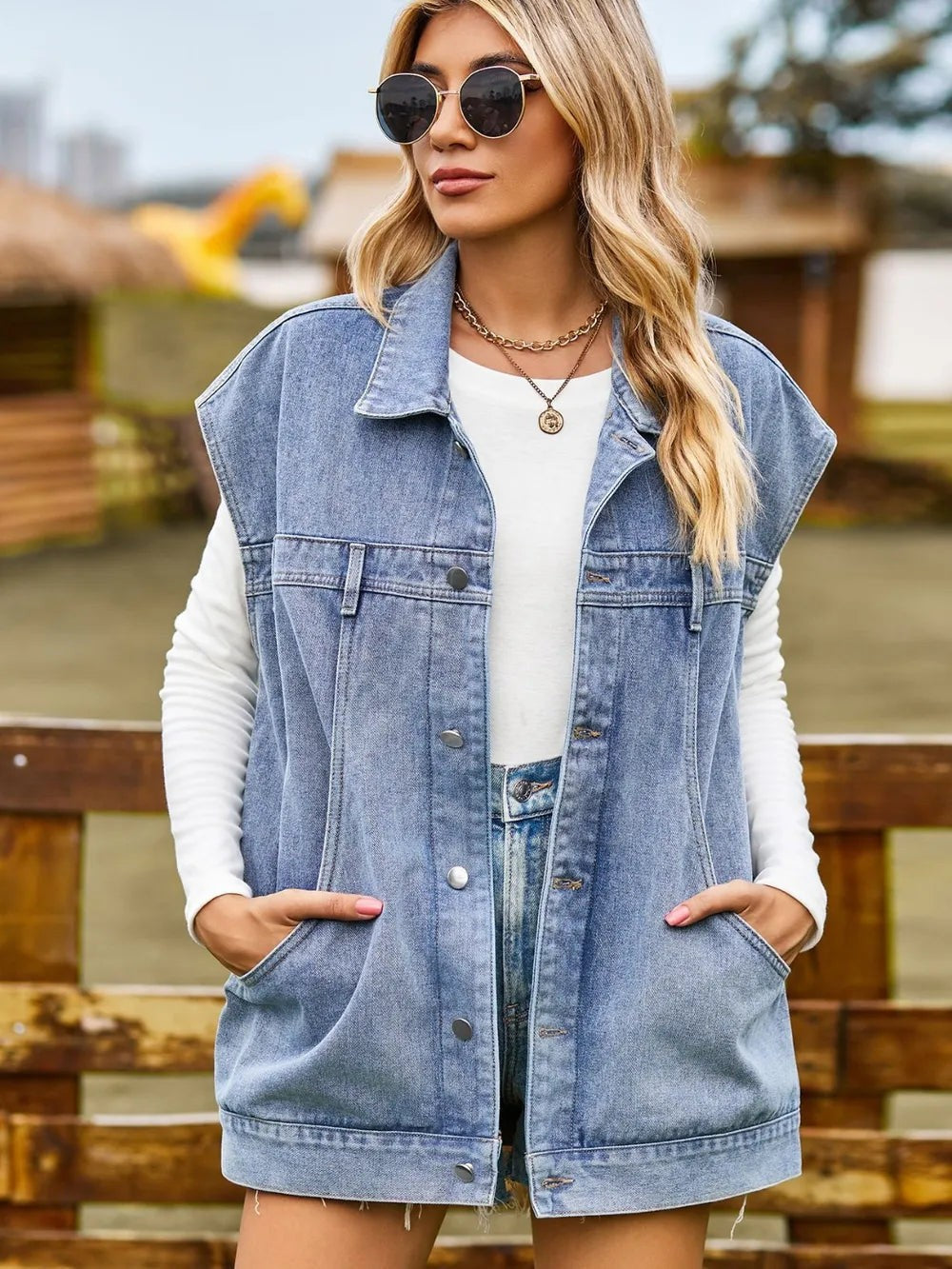 Billie | Button-Up Sleeveless Denim Jacket photo