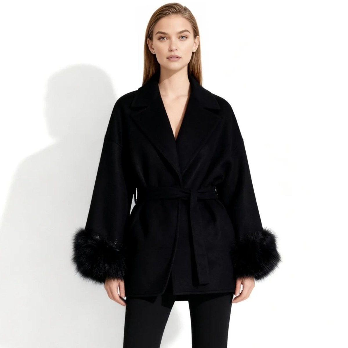 Bronwen | Wool Cashmere Coat with Fur Cuffs photo