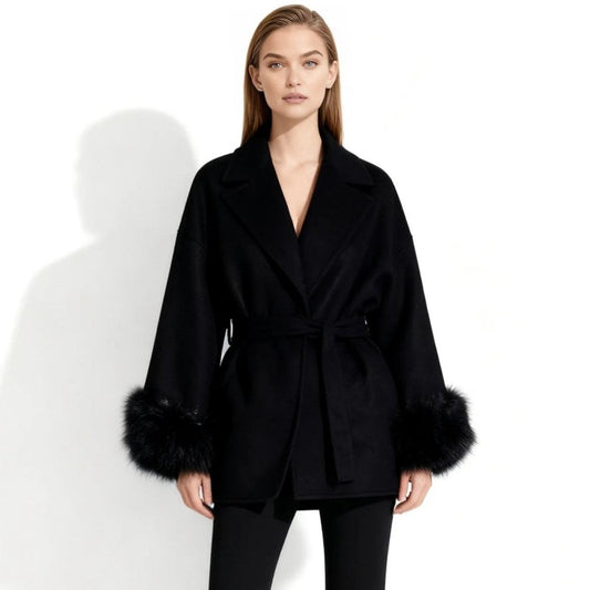 Bronwen | Wool Cashmere Coat with Fur Cuffs photo