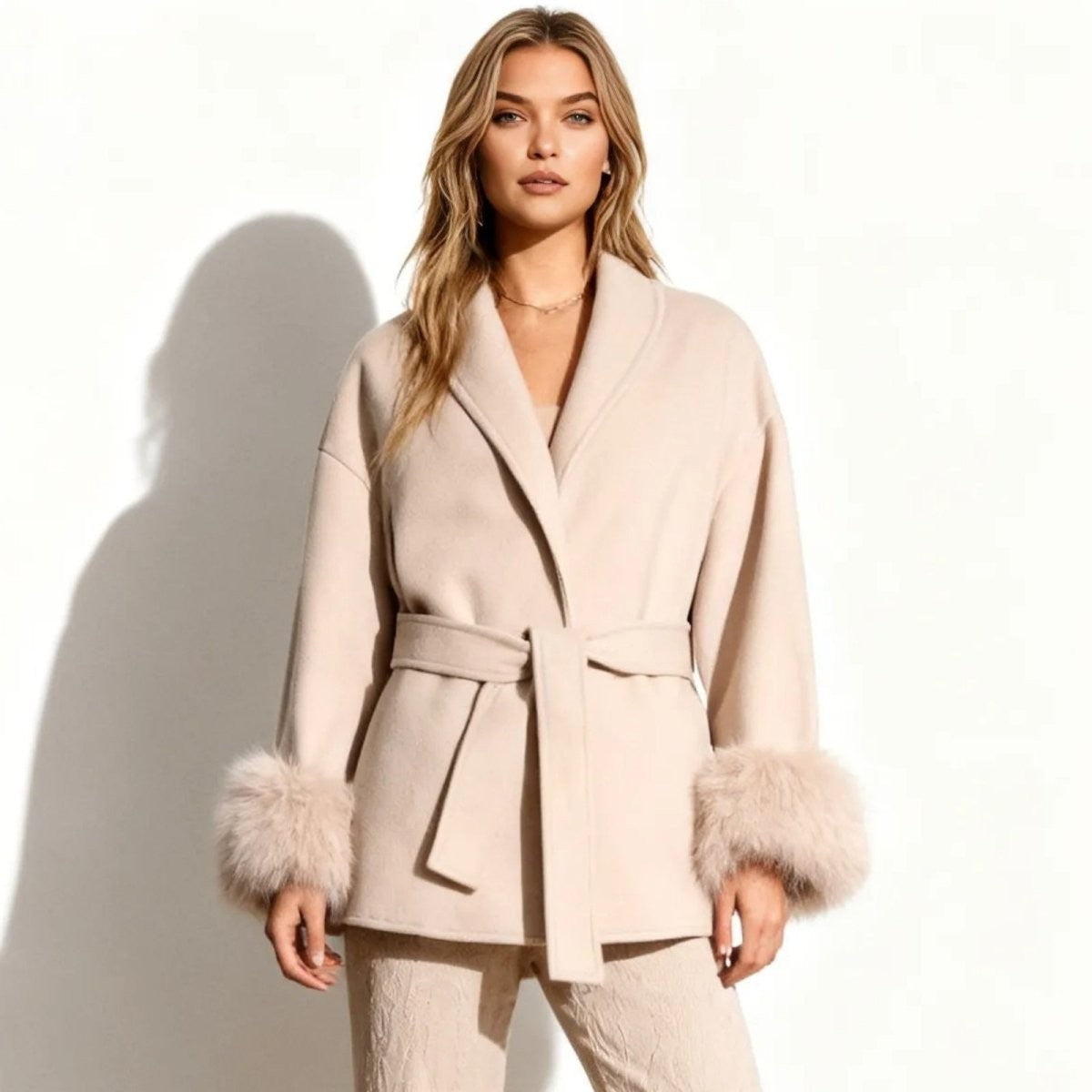 Bronwen | Wool Cashmere Coat with Fur Cuffs photo