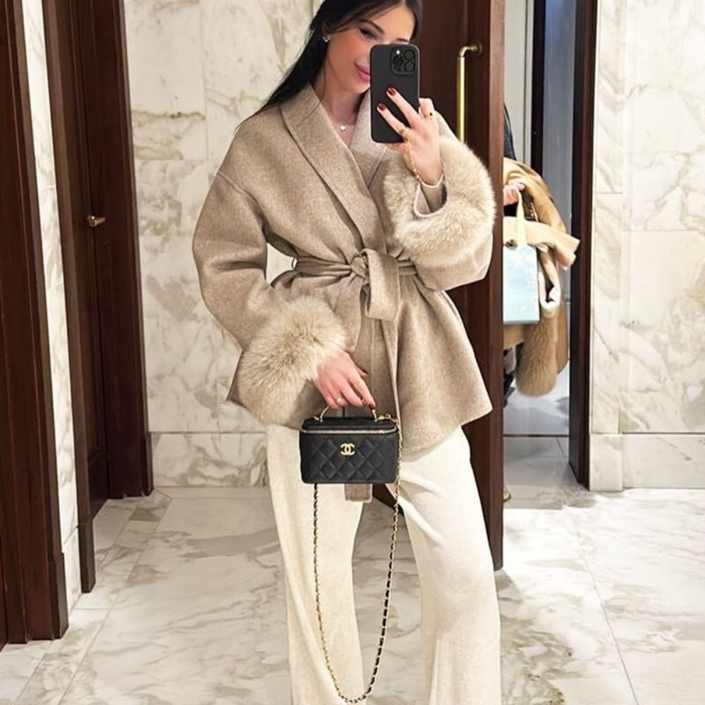 Bronwen | Wool Cashmere Coat with Fur Cuffs photo