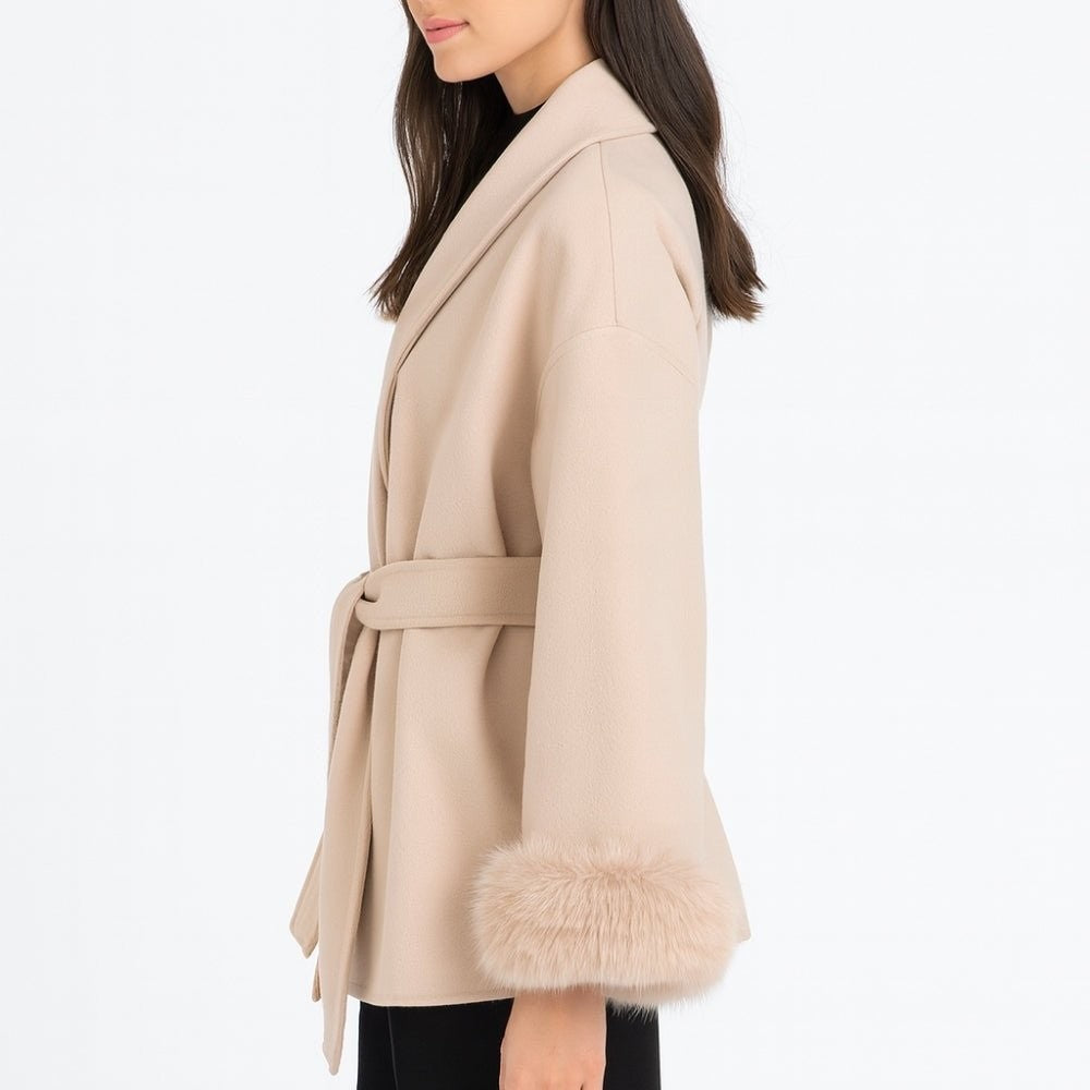 Bronwen | Wool Cashmere Coat with Fur Cuffs photo