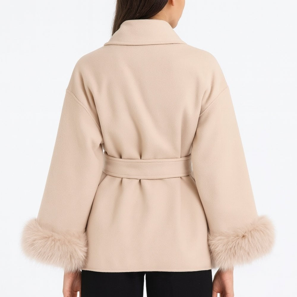 Bronwen | Wool Cashmere Coat with Fur Cuffs photo
