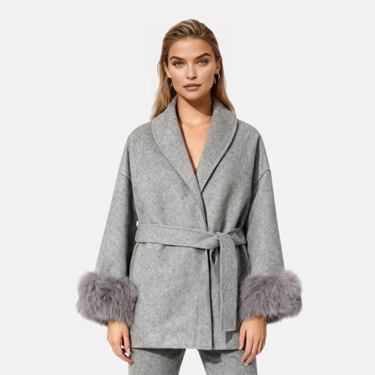 Bronwen | Wool Cashmere Coat with Fur Cuffs photo