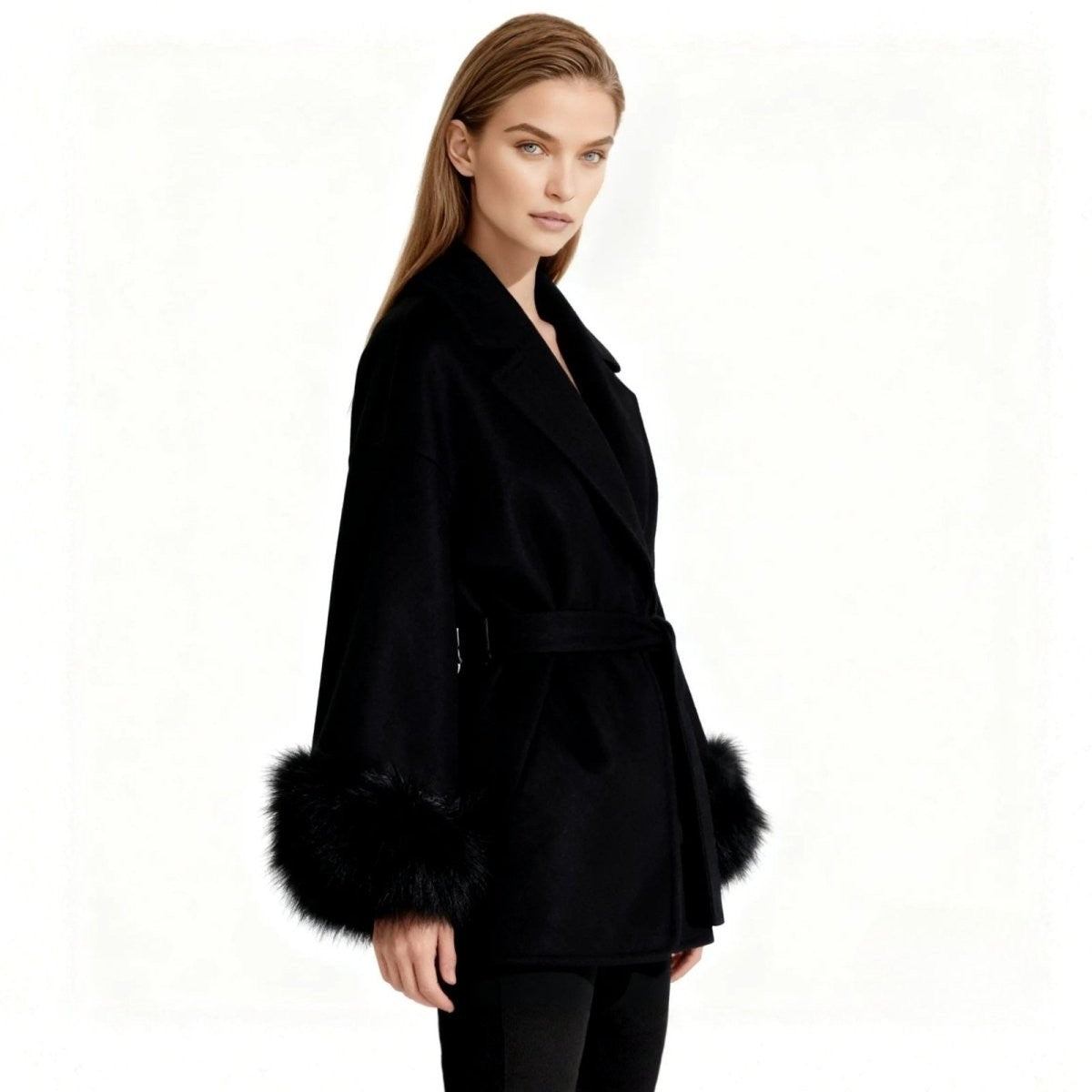 Bronwen | Wool Cashmere Coat with Fur Cuffs photo