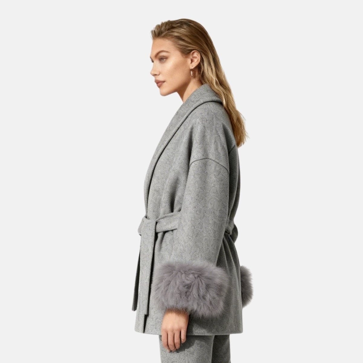 Bronwen | Wool Cashmere Coat with Fur Cuffs photo