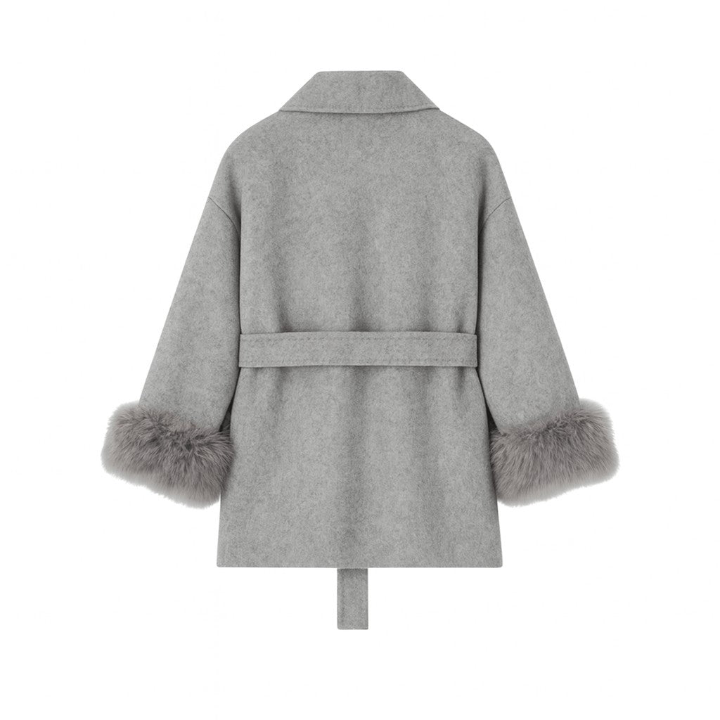 Bronwen | Wool Cashmere Coat with Fur Cuffs photo