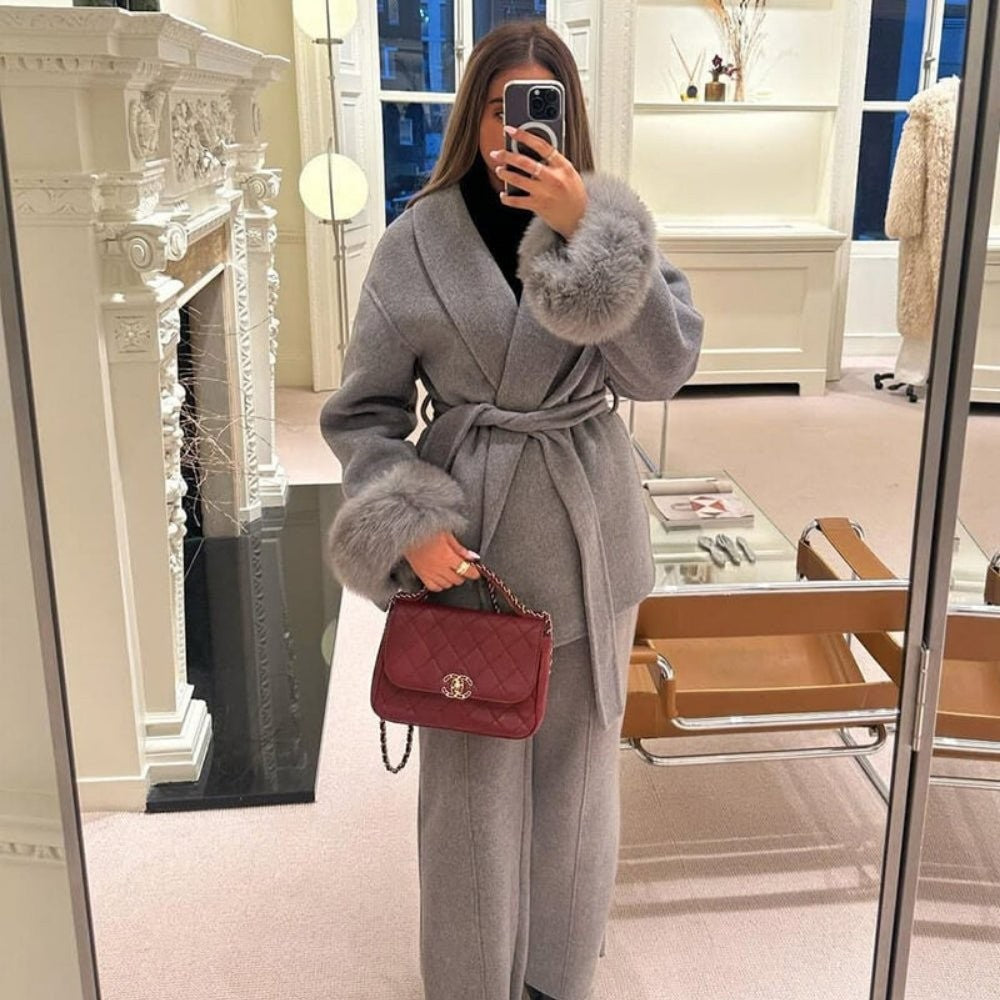 Bronwen | Wool Cashmere Coat with Fur Cuffs photo