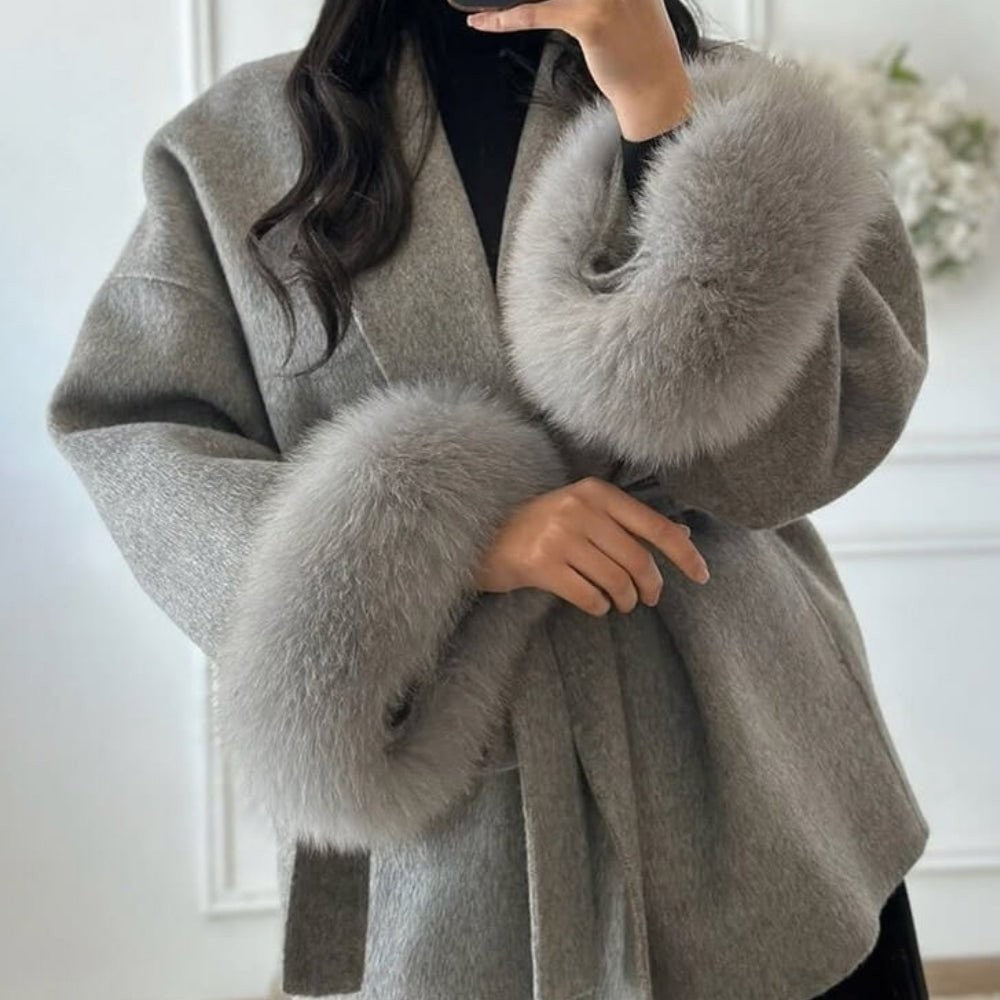 Bronwen | Wool Cashmere Coat with Fur Cuffs photo
