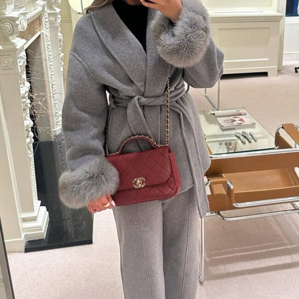 Bronwen | Wool Cashmere Coat with Fur Cuffs photo
