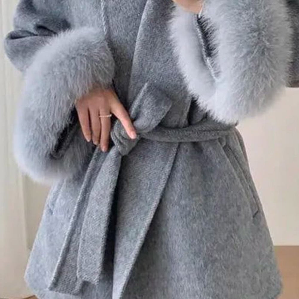 Bronwen | Wool Cashmere Coat with Fur Cuffs photo