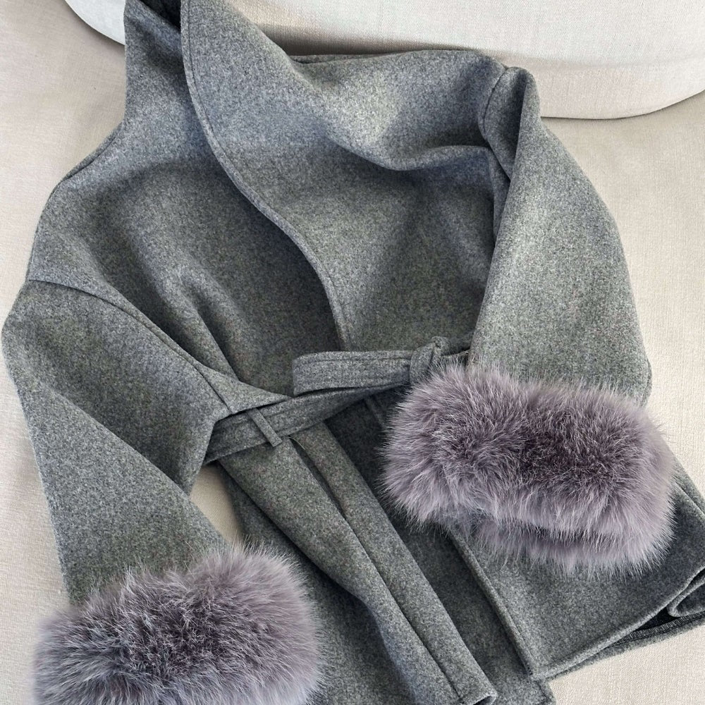 Bronwen | Wool Cashmere Coat with Fur Cuffs photo